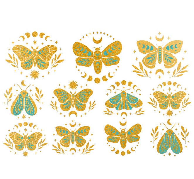 teal and gold butterfly transfer